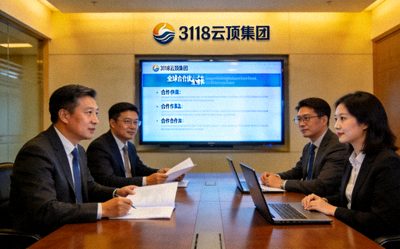 3118云顶集团与全球合作伙伴在会议室进行战略合作讨论