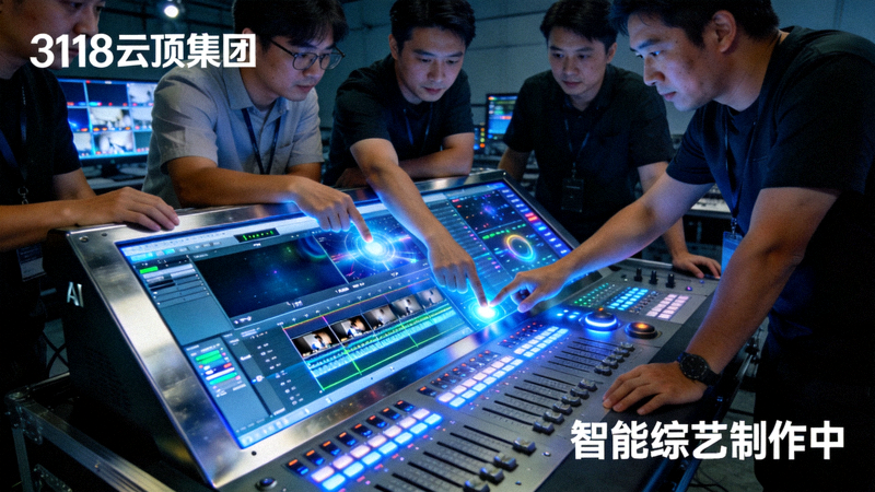 3118云顶集团智能综艺制作现场，工作人员正在操作AI系统进行节目编排
