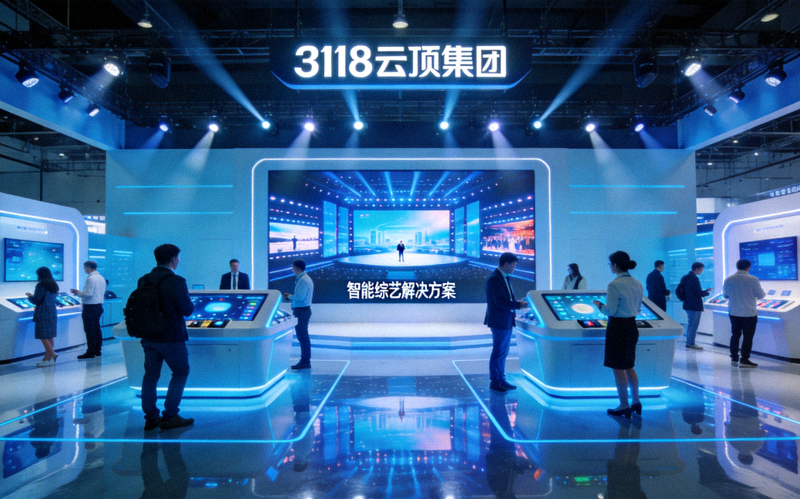 3118云顶集团在国际科技展上的展台，吸引众多参观者了解智能综艺解决方案