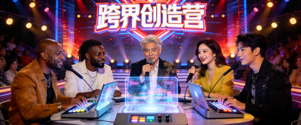 《跨界创造营》节目现场，跨国明星通过智能平台合作表演